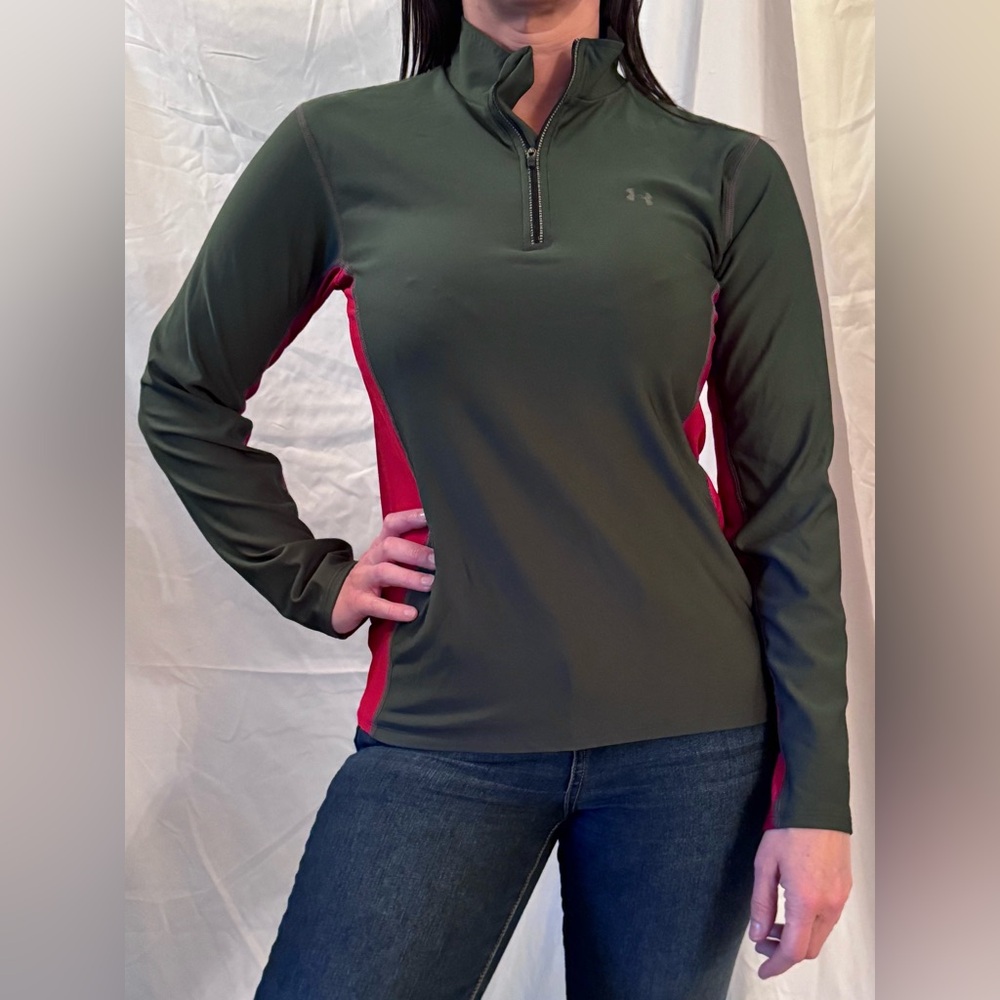 Under Armour Red Gray Long Sleeve Front Zip Pullover